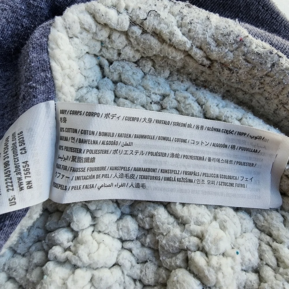 Abercrombie Kids Hoodie Sweatshirt blue Gray Full Zip Jacket Sherpa Lined 7/8